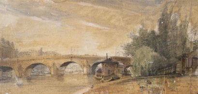 Stone bridge seen from a quay of the Seine.

Drawing...