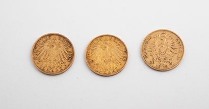 Allemagne
Trois pièces de 10 marks or, 1872,...