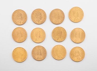 HOLLANDE

Lot de douze pièces de 10 florins...