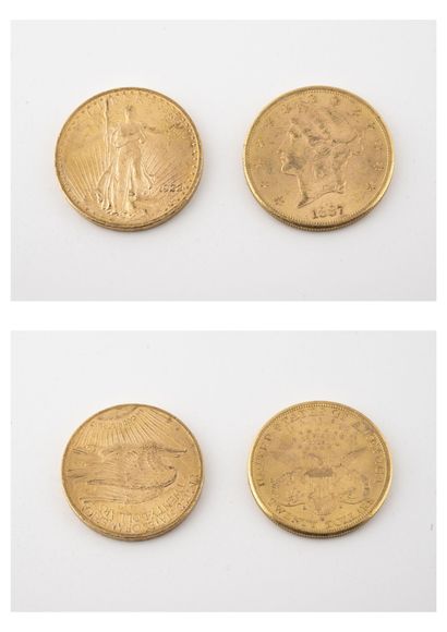 ÉTATS UNIS
Deux pièces de 20 dollars or,...