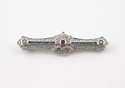 Broche barrette en or gris (585) centrée...