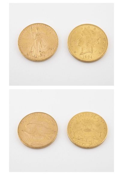 ETATS-UNIS
Lot de deux pièces de 20 dollars...