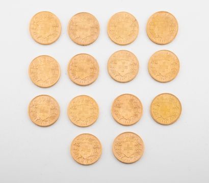 SUISSE

Lot de quatorze pièces de 20 francs...