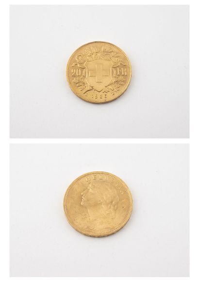 SUISSE
Une pièce de 20 francs or, Helvetia,...