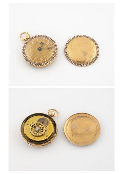 Small pocket watch with cock in yellow gold...