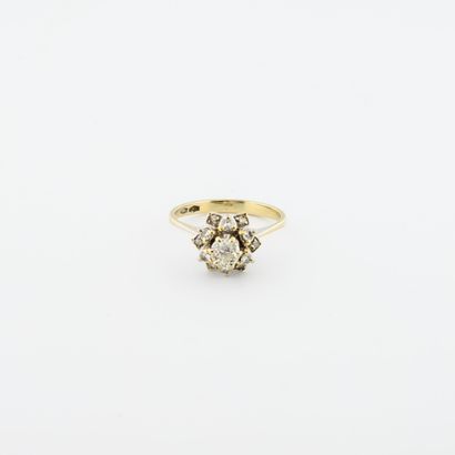 Flower ring in white gold (750) set with...