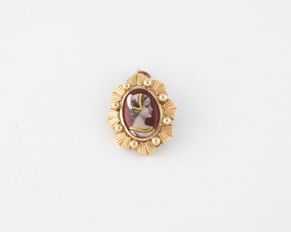 Yellow gold (750) pendant brooch centered...
