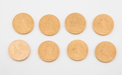 France

Lot de huit pièces de 20 francs or,...