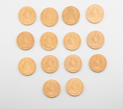France

Lot de quatorze pièces de 20 francs...
