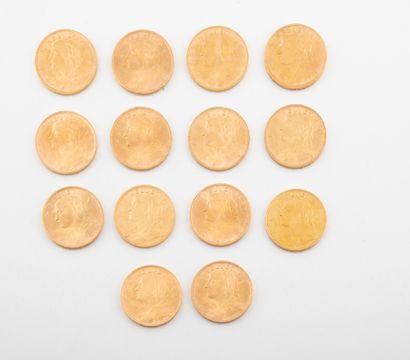 SUISSE

Lot de quatorze pièces de 20 francs...