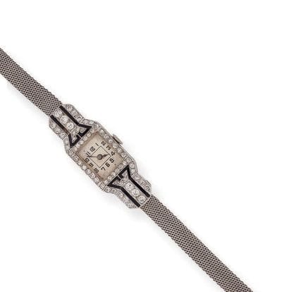 Ladies' wristwatch.
Rectangular case in platinum...