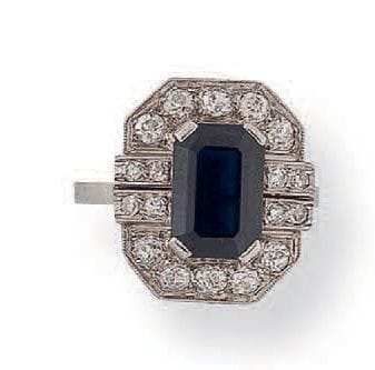 Platinum (850) ring with octagonal top paved...