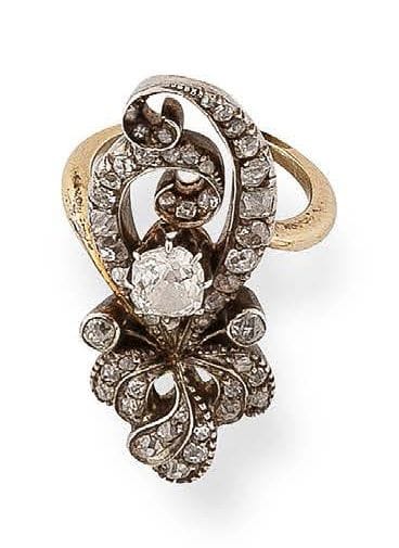 Yellow gold (750) and silver (925) flower...