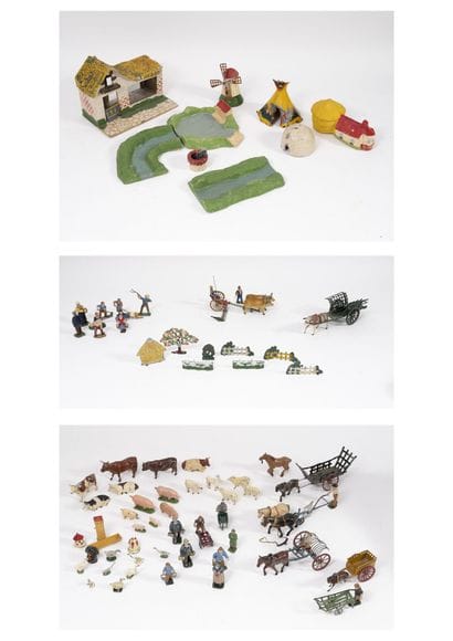 Set of painted lead figurines including:...