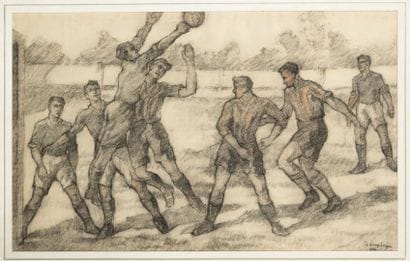 Ecole du XXème siècle
Soccer players. 

Charcoal...