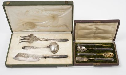 Set of serving pieces with silver handles...