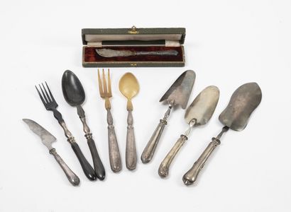 Set of serving pieces with silver handles...
