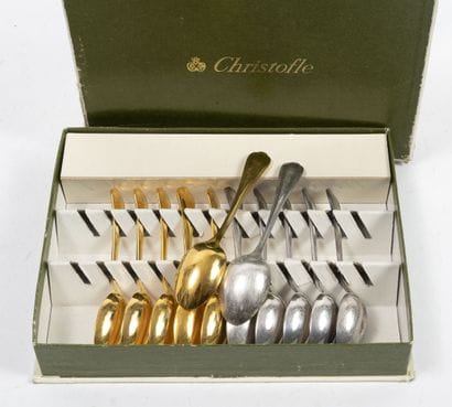 CHRISTOFLE
Twelve mocha spoons, six in silver...