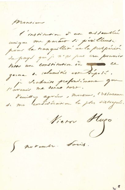 HUGO Victor (1802-1885).
L.A.S. 