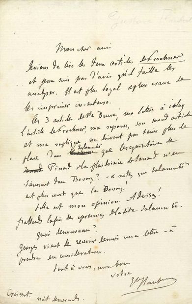 FLAUBERT Gustave (1821-1880).
L.A.S., Croisset...