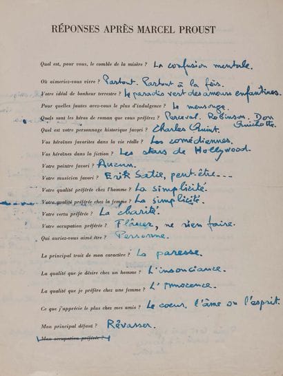 PROUST Questionnaire de.
124 autographed...