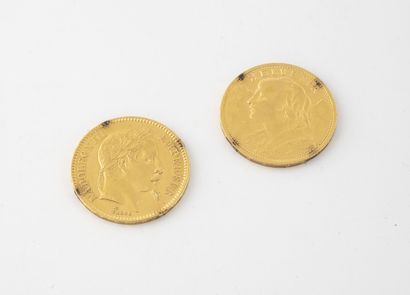 France
Lot de deux pièces de 20 francs or,...