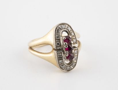Bague en ors jaune et gris (585) centré de...