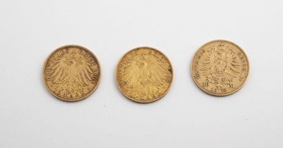 Allemagne
Trois pièces de 10 marks or, 1872,...