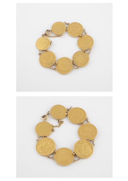 Bracelet articulé en or jaune (750) composé...