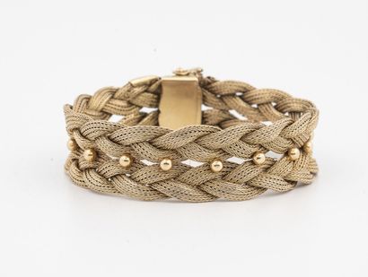 Bracelet ruban en or jaune (750) tressé et...