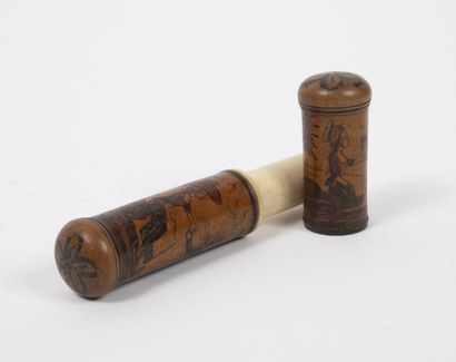 Message case in wood and turned bone, with...