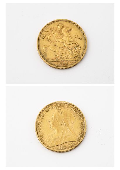 Angleterre
Pièce d'un souverain or, 1898....
