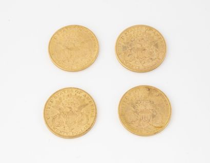 ETATS-UNIS
Lot de quatre pièces de 20 dollars...