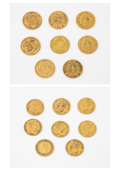 Lot de 8 pièces en or : 

- BELGIQUE

* 2...