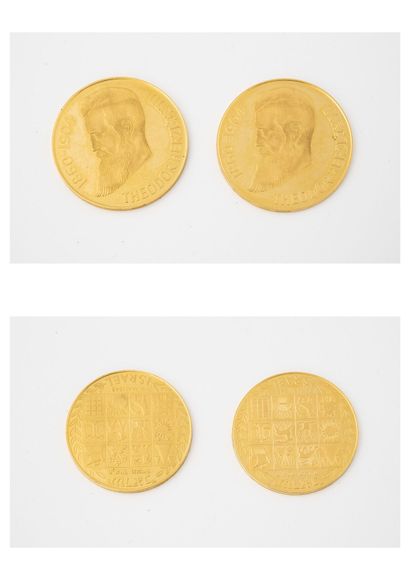 ISRAEL
Two commemorative gold coins, Theodor...