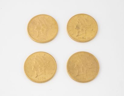 ETATS-UNIS
Lot of four 20 dollars gold coins,...