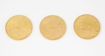 ETATS-UNIS
Lot of three 20 dollars gold coins,...