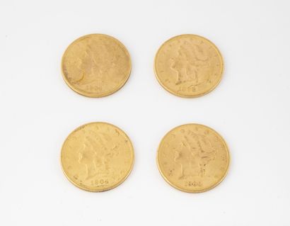 ETATS-UNIS
Lot of four 20 dollars gold coins,...