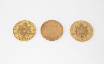 France
Lot de trois pièces de 100 francs...