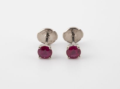 Paire de puces d'oreilles en or gris (750)...
