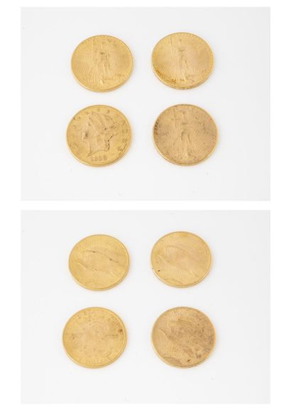 ETATS-UNIS
Lot of four 20 dollars gold coins,...