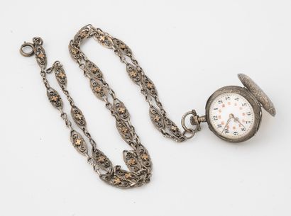 Silver collar watch (800).

Back cover, figured...