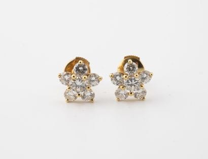 Paire de puces d'oreilles de fleurs en or...
