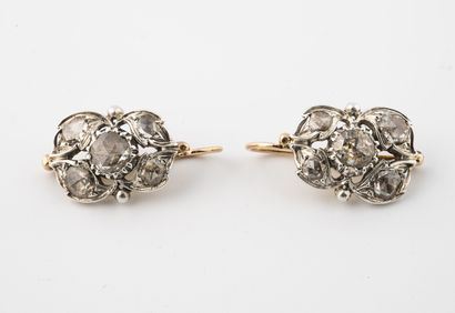 Pair of yellow gold (750) and silver (800)...
