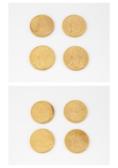 ETATS-UNIS
Lot of four 20 dollars gold coins,...
