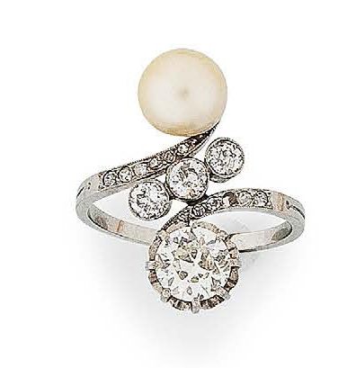 Bague Toi et Moi en platine (850) ornée d'un...