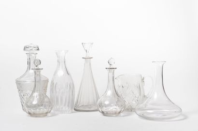 Lot of six decanters or decanters and a pitcher...
