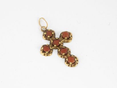 Yellow gold (750) cross pendant set with...