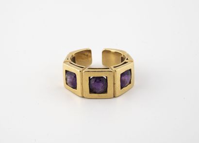 Yellow gold (750) open ring set with round...