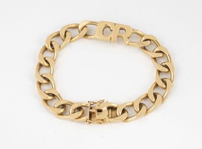 Yellow gold (750) curb chain bracelet, numbered...